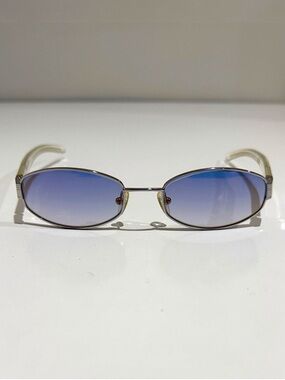 Vintage Burberry B 8970 Oval Custom Blue Lens Sunglasses Silver Nova Check Clear